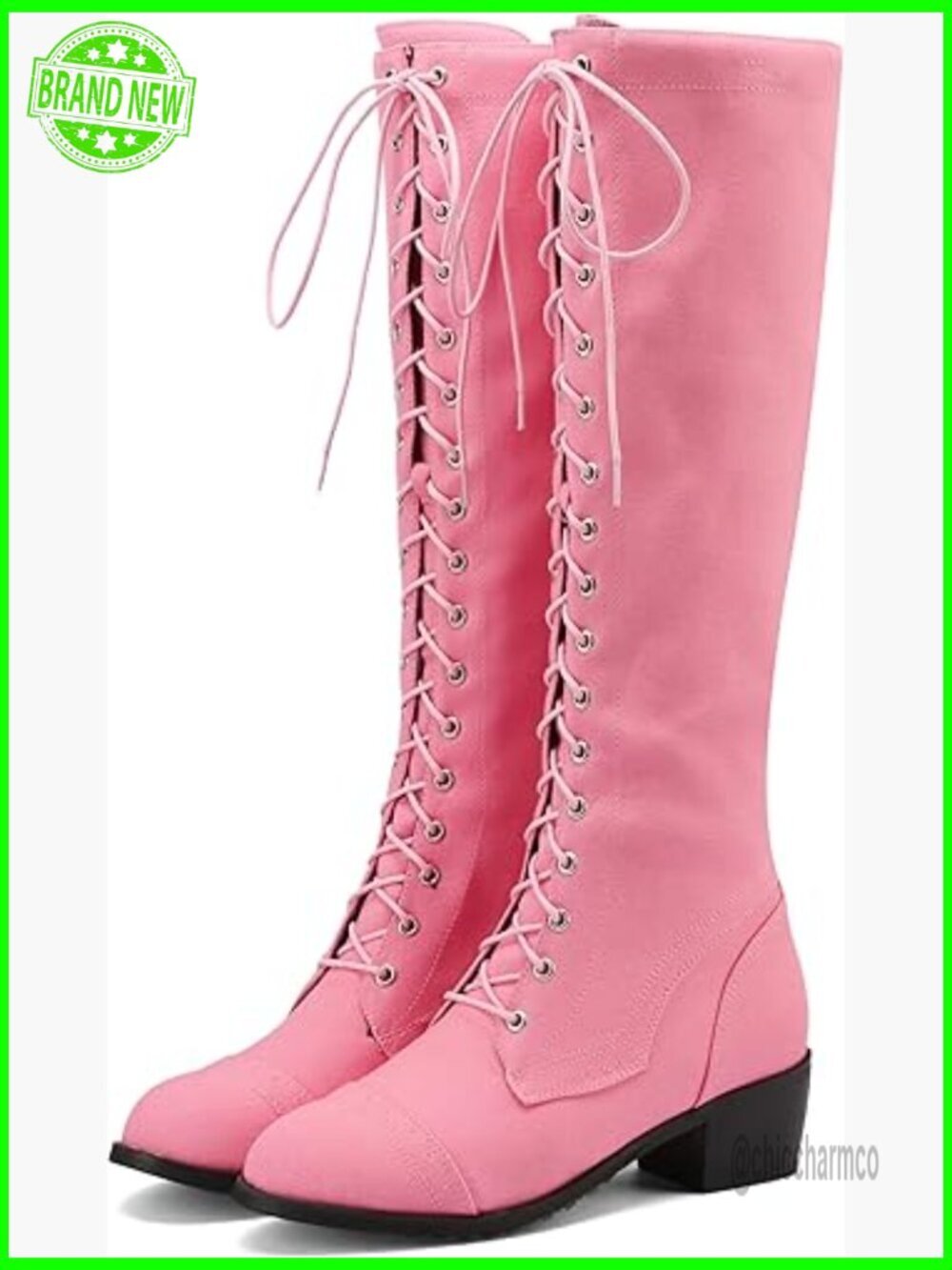 Knee High Combat Boots Lace Up Low Heel Military Tall Boots